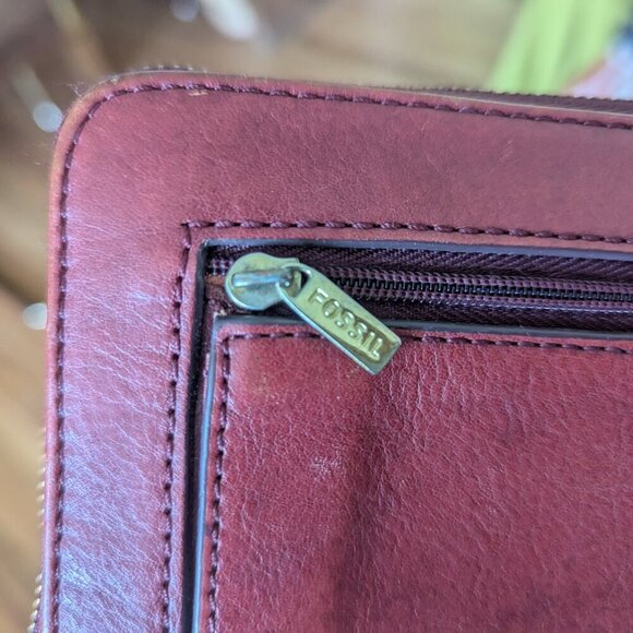 Vintage Fossil Wristlet Wallet Leather Clutch Bag Zip Around Red Maroon - Picture 5 of 6